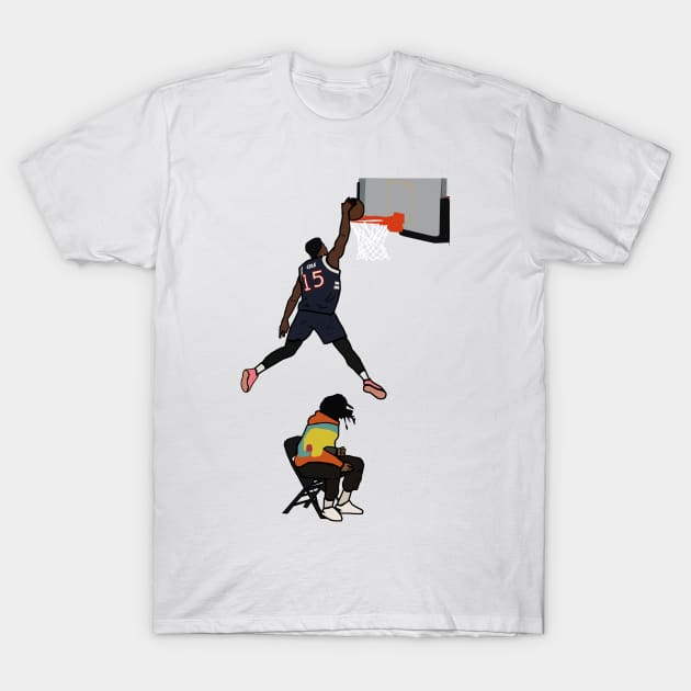 Dennis Smith Jr 2019 NBA Slam Dunk Contest Jump Over J Cole - New York Knicks T-Shirt by xavierjfong